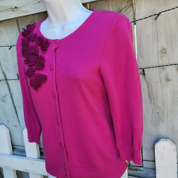 Anthropology Tabitha BarbieCore Fuscia Button Down Embellished Cardigan - Picture 6 of 8